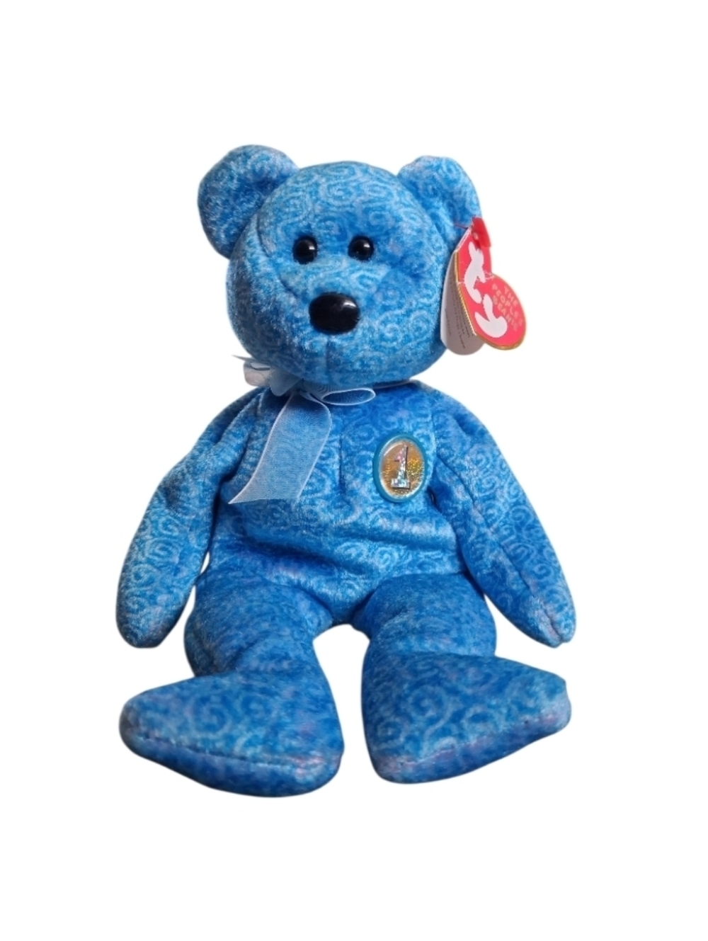NWT 2001 Ty Classy Blue Patterned Plush Bear - Retired Beanie Babies
